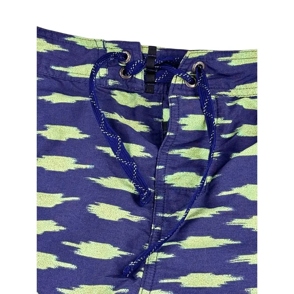 Patagonia Wavefarer Swim Trunk Board Short 31 Blue Green Button Tie Waist Pocket